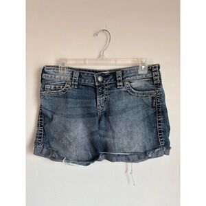 Vintage Y2K Silver Jeans McKenzie Denim Mini Shorts Festival‎ Rave Cowgirl Indie